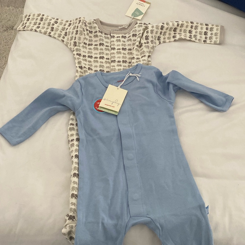 Two NWT size 6-9 months Simply Magnetic Me Footies Organic Cotton